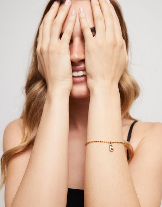 Pulsera con bolas ba&ntilde;ada en oro de 18k, Dorado, large